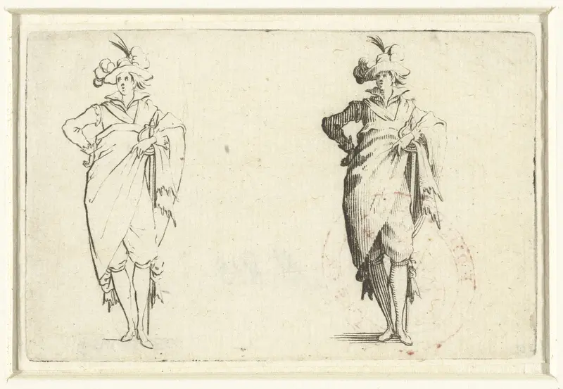 Tweemaal dezelfde man met mantel en zwaard, de rechterhand in de zij, van voren gezien Wall Art by Jacques Callot - High-Resolution Digital Print