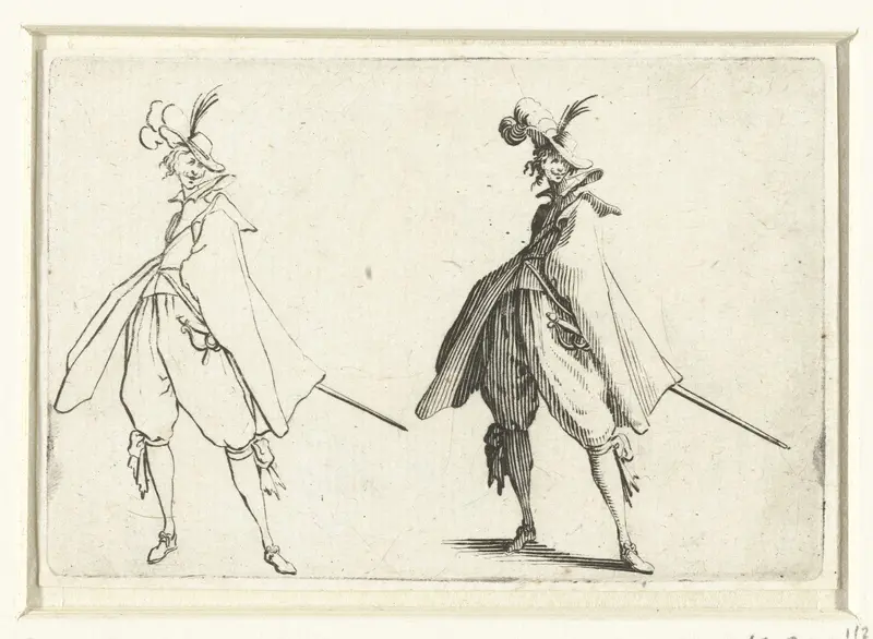 Tweemaal dezelfde man met mantel en zwaard, van voren gezien Wall Art by Jacques Callot - High-Resolution Digital Print