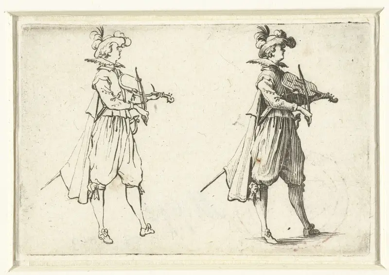 Tweemaal dezelfde vioolspelende man, op de rechterzijde gezien Wall Art by Jacques Callot - High-Resolution Digital Print