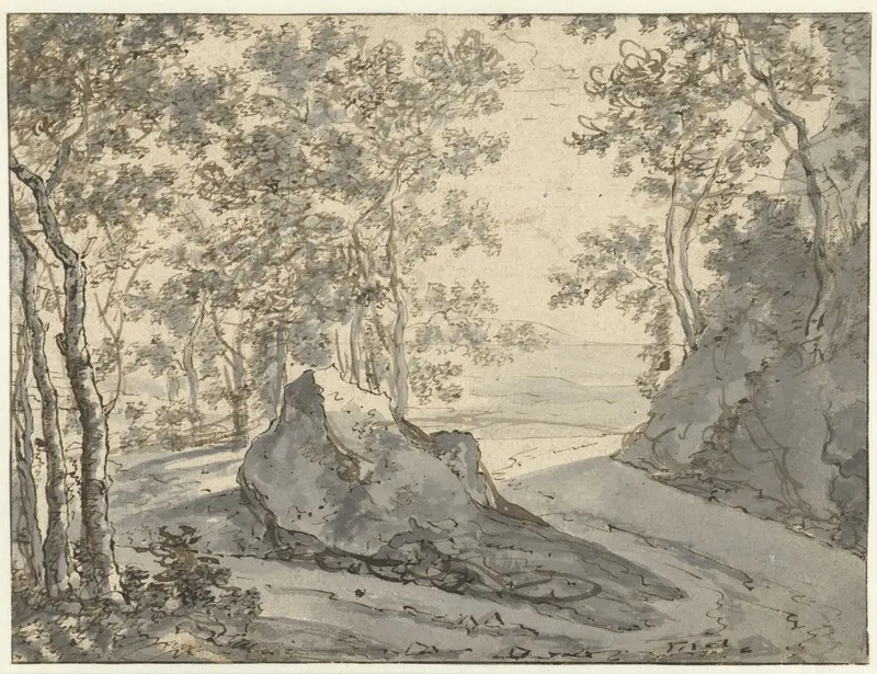 Tweesprong aan de rand van een bos Wall Art by Unknown - High-Resolution Digital Print