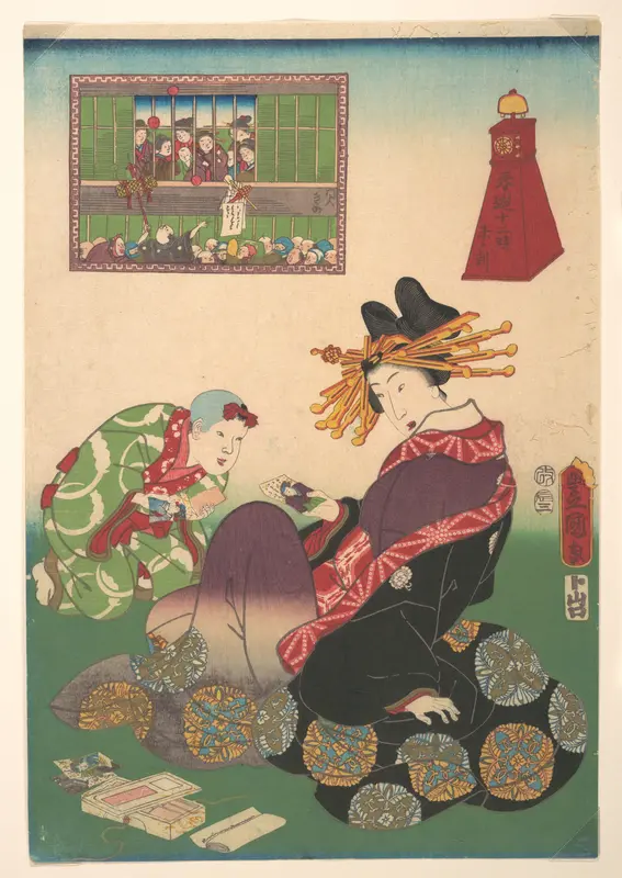 Twelve Hours of Spring Pleasures: Hour of the Goat Wall Art by Utagawa Kunisada - High-Resolution Digital Print