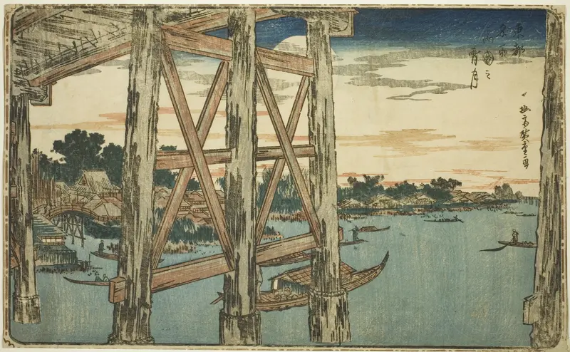 Twilight Moon at the Ryogoku Bridge (Ryogoku no yoizuki), from the series "Famous Views of the Eastern Capital (Toto Meisho)"