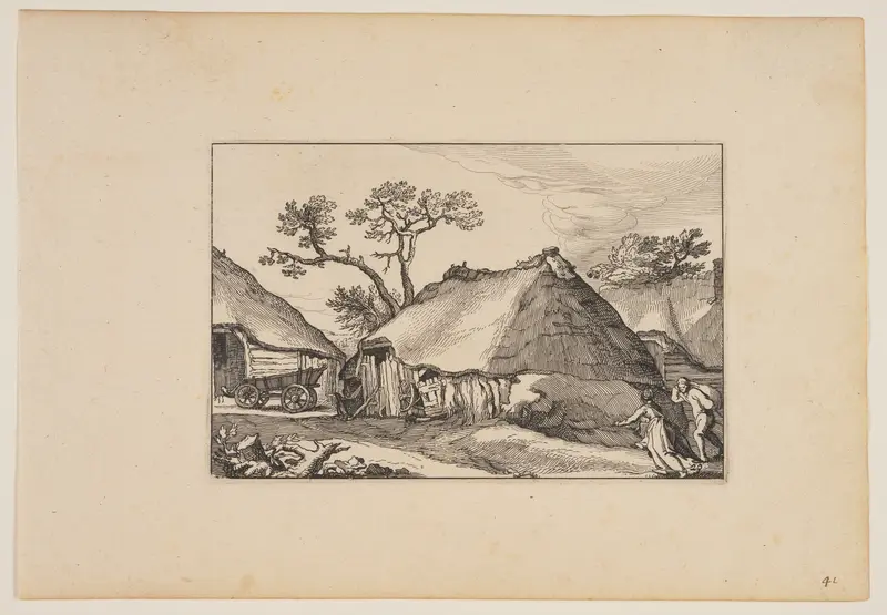 Two Barns, Cart at Left, from Landscapes (Verscheyden aerdige Lanthuysen...)