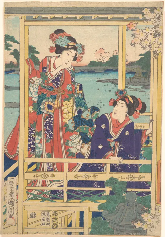 Two Beauties at Spring Garden with a Pond