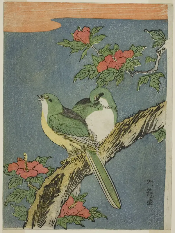 Two Birds on Hibiscus Tree Wall Art by Isoda Koryusai - High-Resolution Digital Print