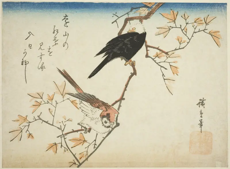 Two birds on maple branch
