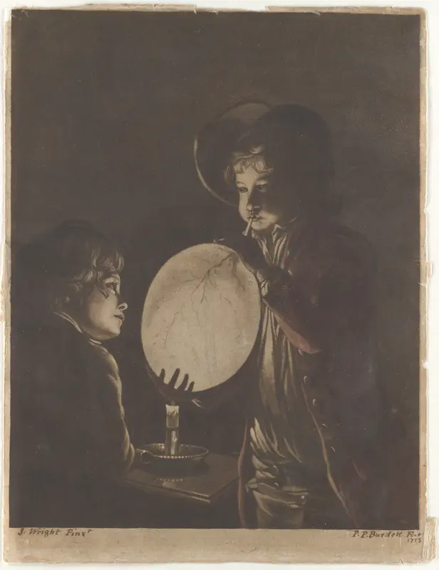 Two Boys Blowing a Bladder by Candle-light Wall Art by Peter Perez Burdett - High-Resolution Digital Print