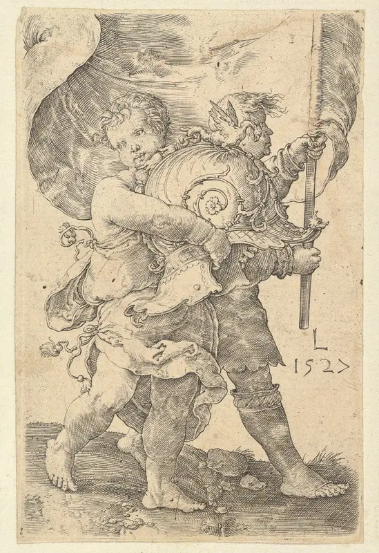 Two Boys with a Helmet and Standard Wall Art by Lucas van Leyden - High-Resolution Digital Print