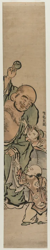 Two Children Begging Hotei for a Jewel Wall Art by Isoda Koryusai - High-Resolution Digital Print