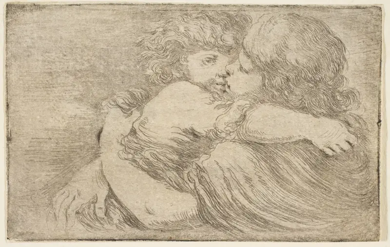 Two Children Embrace Wall Art by Stefano della Bella - High-Resolution Digital Print