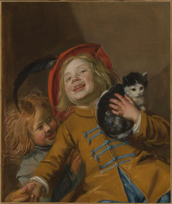 Two Children with a Cat Wall Art by Unknown - High-Resolution Digital Print
