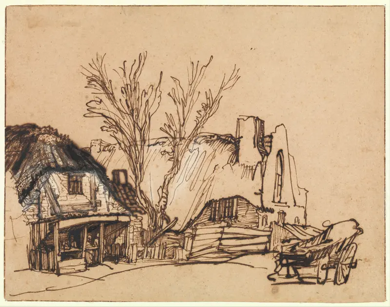 Two Cottages Wall Art by Rembrandt (Rembrandt van Rijn) - High-Resolution Digital Print