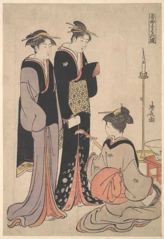 Two Courtesans and a Geisha Wall Art by Torii Kiyonaga - High-Resolution Digital Print