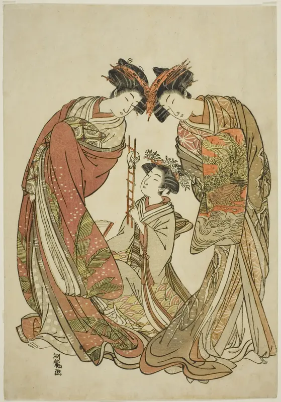 Two Courtesans Watching an Attendant Play with a Rat
