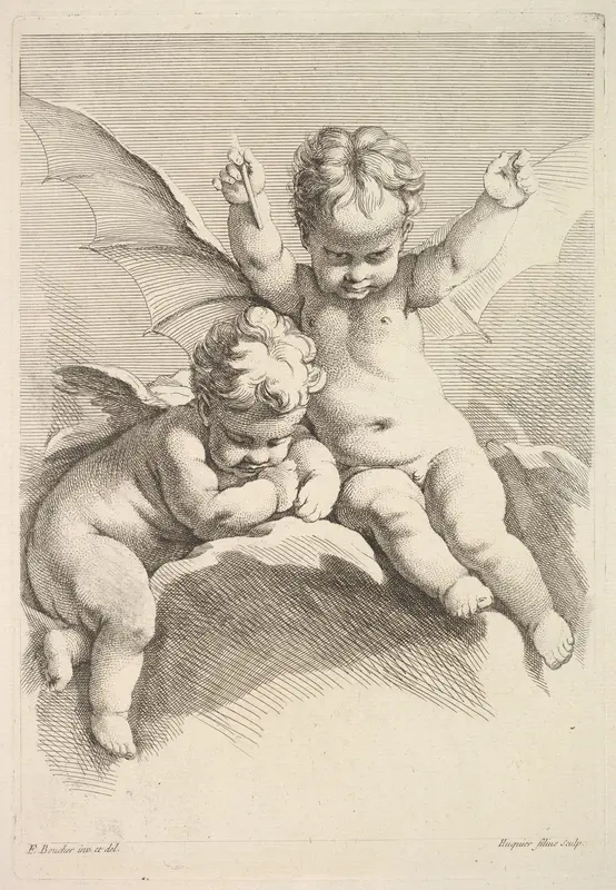 Two Cupids, One with Bat Wings Wall Art by Jacques Gabriel Huquier - High-Resolution Digital Print