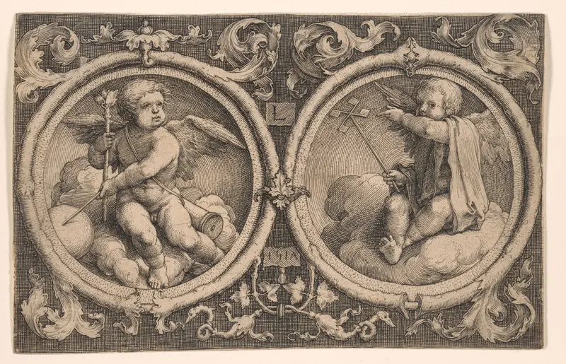 Two Cupids Seated on Clouds Wall Art by Lucas van Leyden - High-Resolution Digital Print