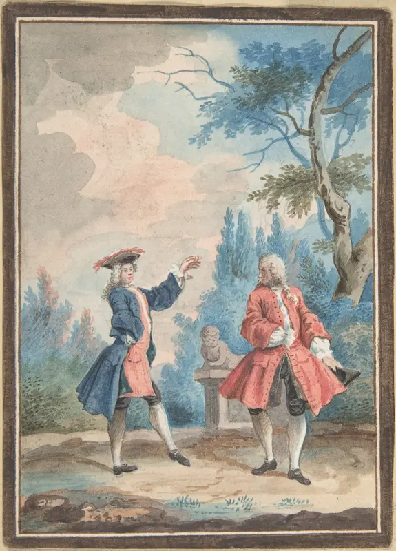 Two dancing male figures in a landscape Wall Art by Anonymous, French, 18th century - High-Resolution Digital Print