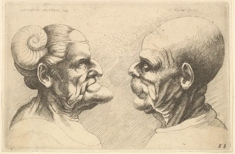 Two deformed heads facing each other Wall Art by Wenceslaus Hollar - High-Resolution Digital Print