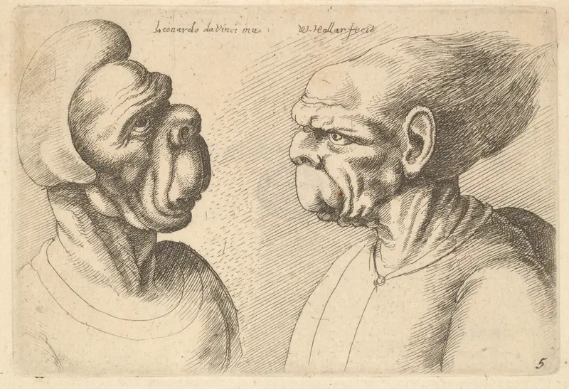 Two deformed heads facing inwards Wall Art by Wenceslaus Hollar - High-Resolution Digital Print