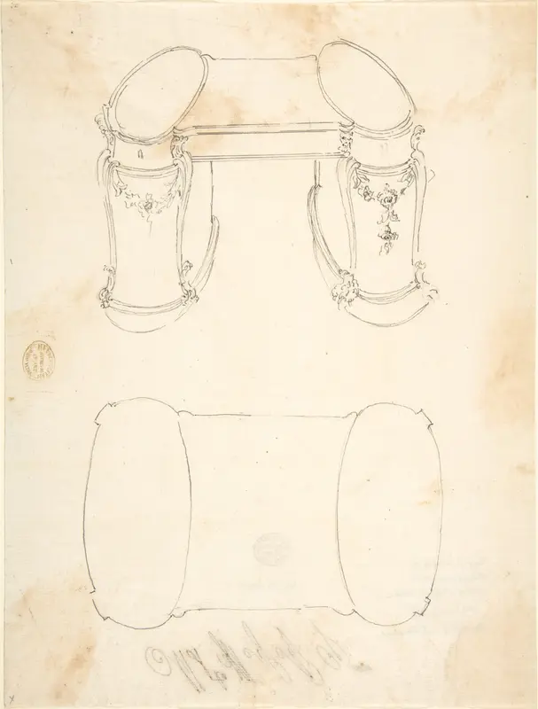 Two Design Drawings for a Writing Desk Wall Art by Anonymous, Italian, 18th century - High-Resolution Digital Print