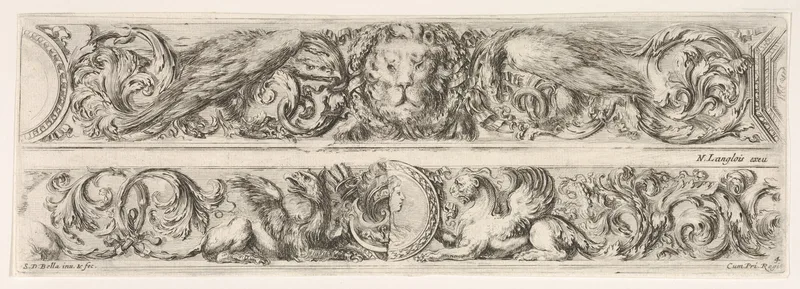 Two Designs for Friezes with Acanthus Scrolls, Each with a Variant, plate 4 from "Decorative friezes and foliage" (Ornamenti di fregi e fogliami) Wall Art by Stefano della Bella - High-Resolution Digital Print