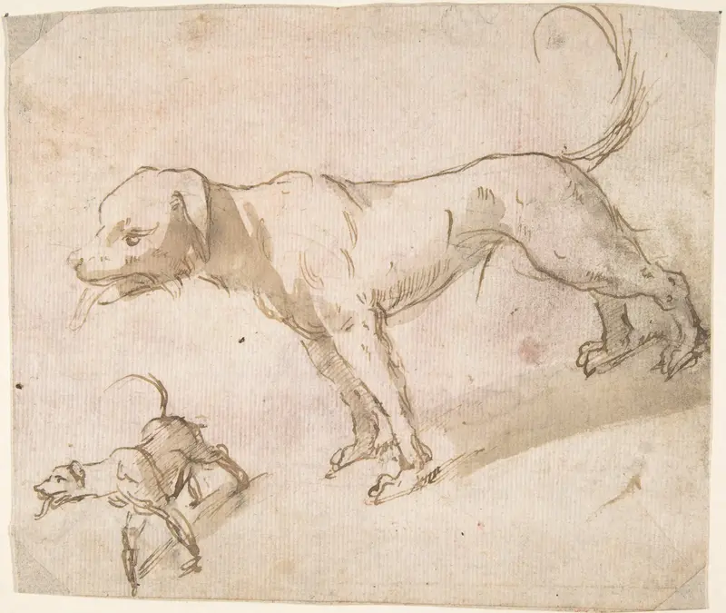 Two Dogs Wall Art by Anonymous, Spanish, School of Seville, 17th century - High-Resolution Digital Print