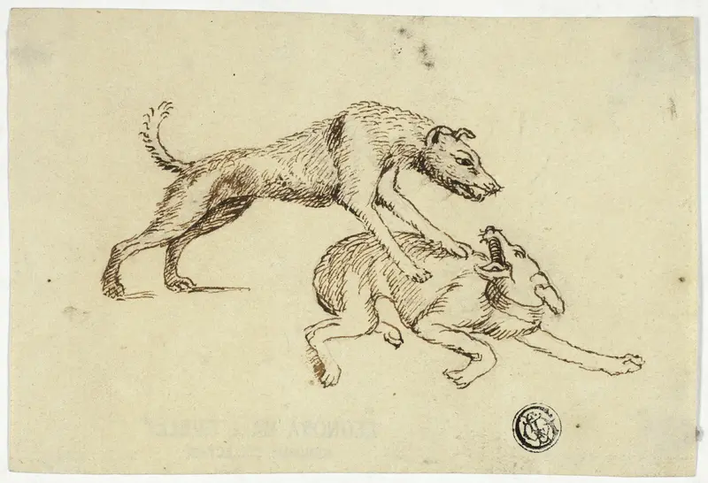 Two Dogs Fighting Wall Art by Unknown artist - High-Resolution Digital Print