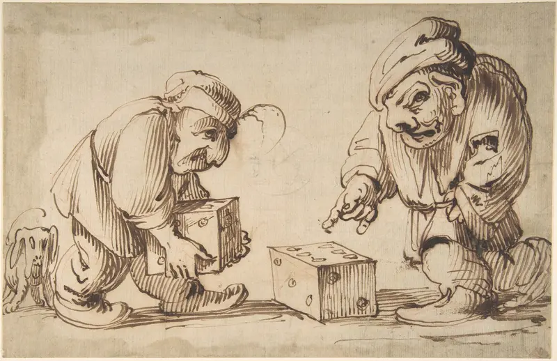 Two Dwarfs Playing Dice, a Dog at Left (recto); Study of a Leg (verso) Wall Art by Faustino Bocchi - High-Resolution Digital Print