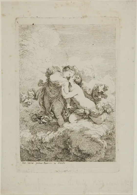 Two Female Figures on a Cloud Wall Art by Jean Honoré Fragonard - High-Resolution Digital Print