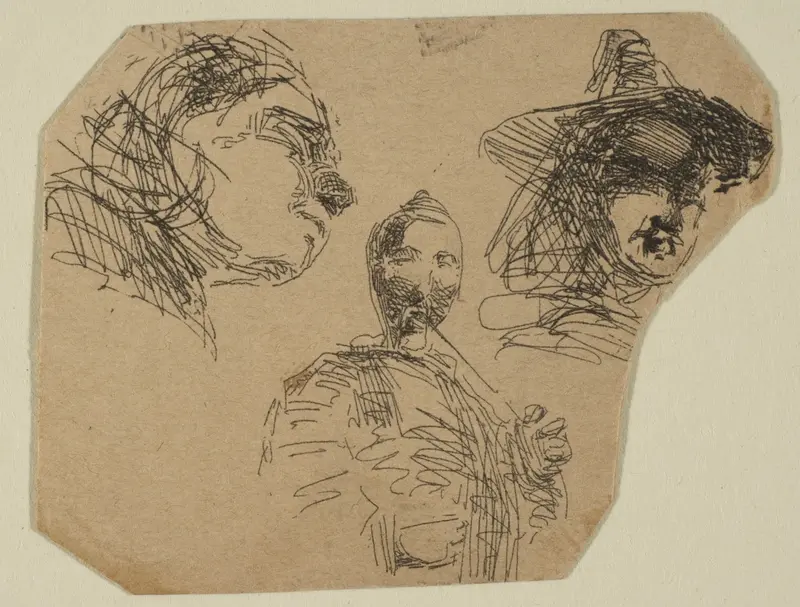 Two Female Heads and Standing Figure (from Sketches on the Coast Survey Plate) Wall Art by James McNeill Whistler - High-Resolution Digital Print