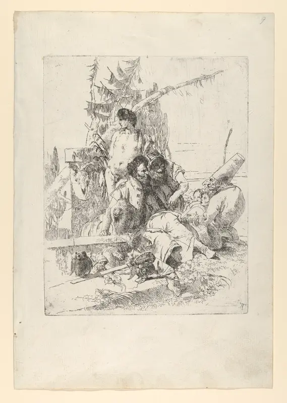 Two Figures Attentive to Punchinello, with Others, from the Scherzi
