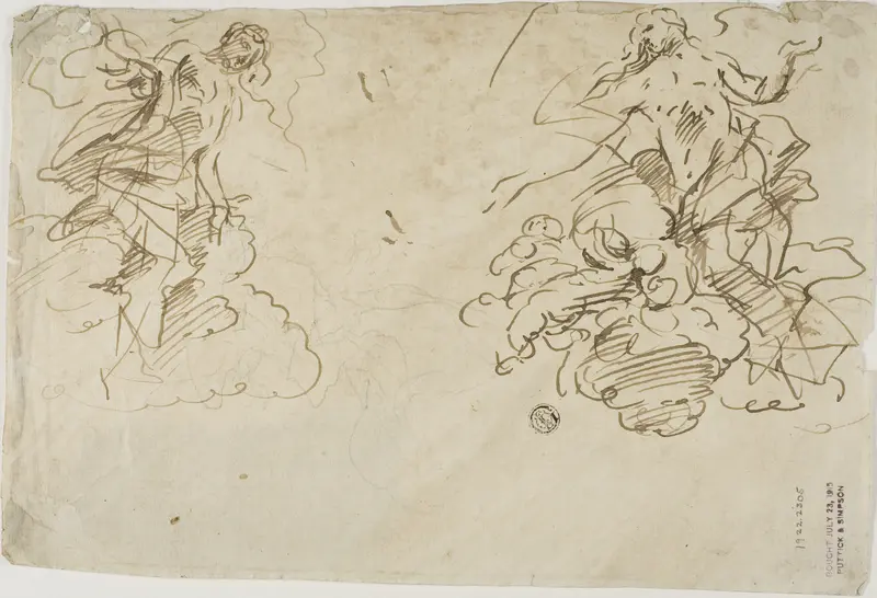 Two Figures in Clouds Wall Art by Unknown Italian - High-Resolution Digital Print