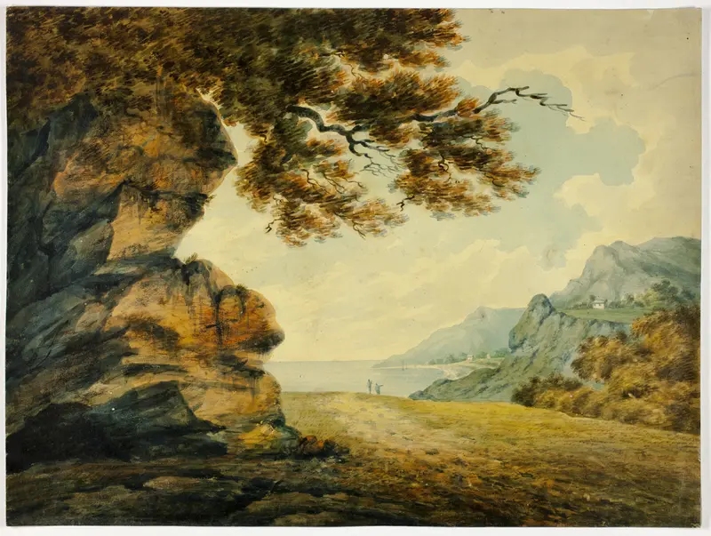 Two Figures Looking at Bay Wall Art by John "Warwick" Smith - High-Resolution Digital Print