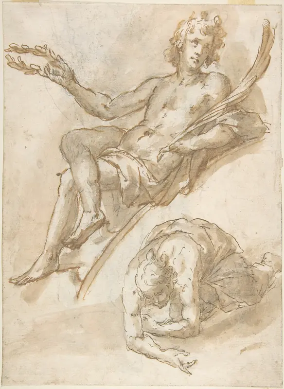 Two Figures (recto); Standing Figure (Young Hercules?) (verso) Wall Art by Anonymous, Spanish, School of Seville, 17th century - High-Resolution Digital Print
