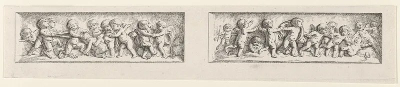 Two Friezes with Playing Putti, Premier Livre, Sixieme Cahier, plate 34 from "L'Oeuvre de J. B. Huet" Wall Art by Jean-Baptiste Huet I - High-Resolution Digital Print
