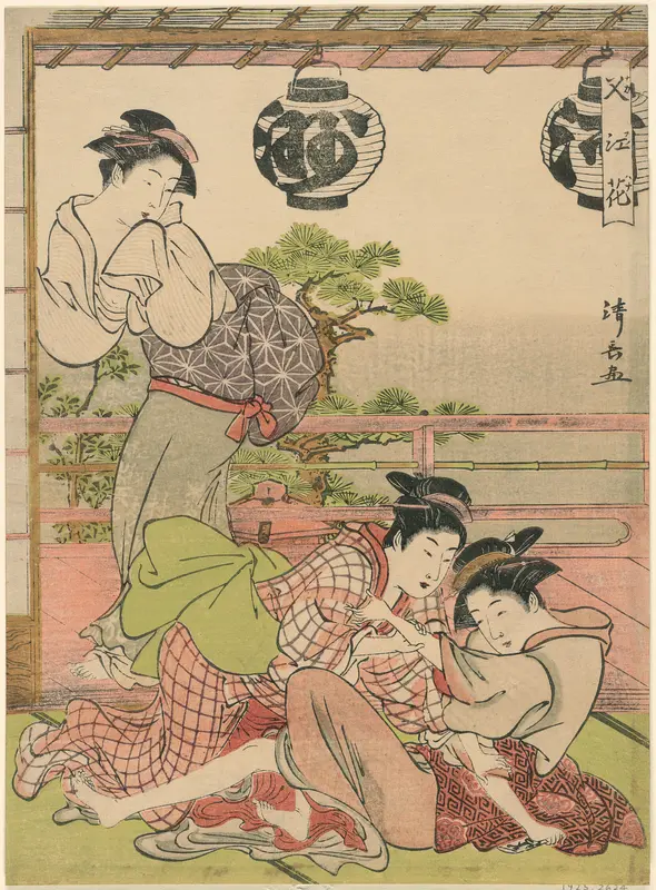 Two Geisha Struggling for a Letter (Fumi no arasoi), from the series "Flowers of Nakasu (Nakasu no hana)"
