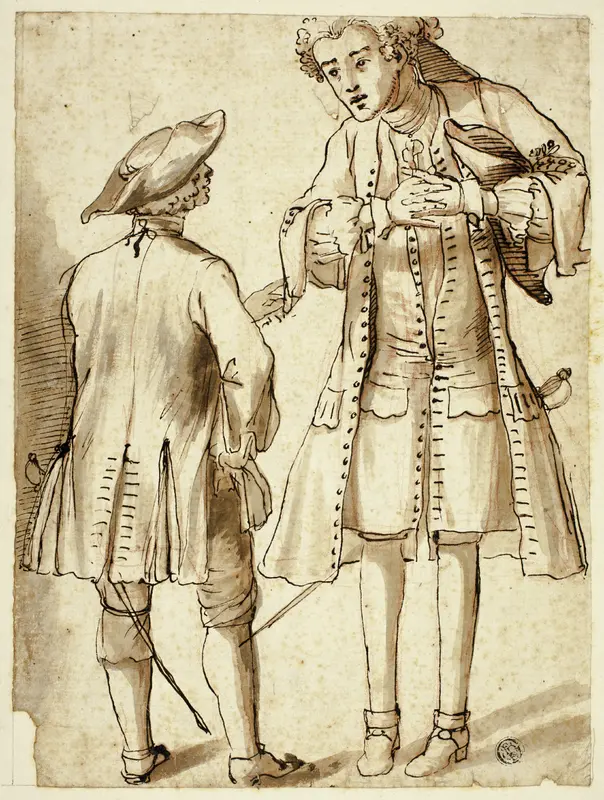 Two Gentlemen Conversing Wall Art by Style of Pier Leone Ghezzi - High-Resolution Digital Print