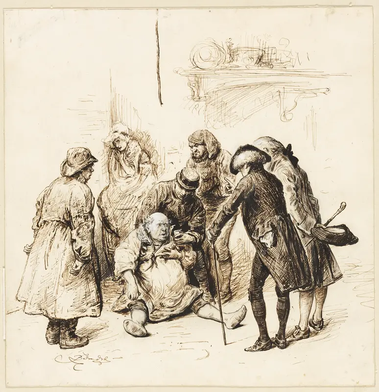 Two Gentlemen Helping a Drunk Wall Art by Frederick Barnard - High-Resolution Digital Print