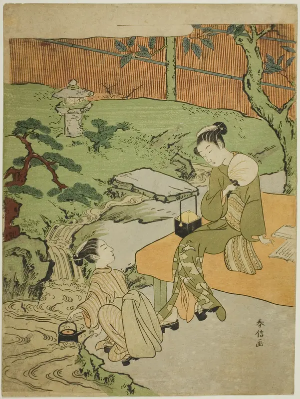 Two Girls Enjoying the Evening Cool in a Garden