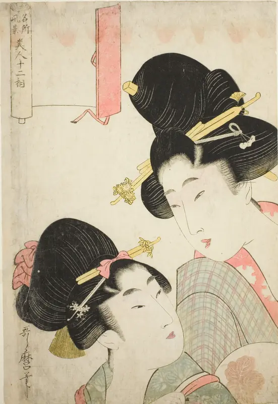 Two Girls, from the series "Twelve Physiognomies of Beautiful Women Representing Views of Famous Places (Meisho fukei bijin juni so)"