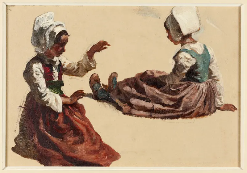 Two Girls in Regional Costume Wall Art by François Hippolyte Lalaisse - High-Resolution Digital Print