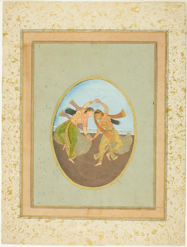 Two Girls Performing Kathak Wall Art by Mughal - High-Resolution Digital Print