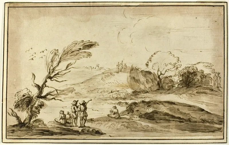 Two Groups of Figures in a Landscape Wall Art by Guercino - High-Resolution Digital Print