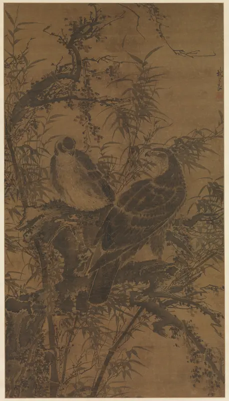 Two hawks in a thicket Wall Art by Lin Liang - High-Resolution Digital Print