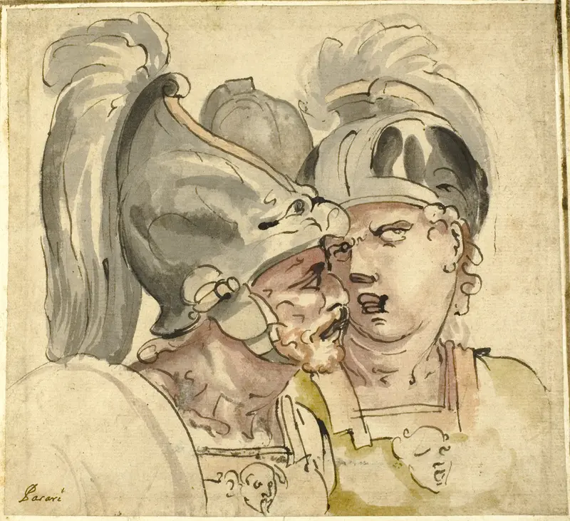 Two Helmeted Soldiers Conversing Wall Art by Giuseppe Passeri - High-Resolution Digital Print