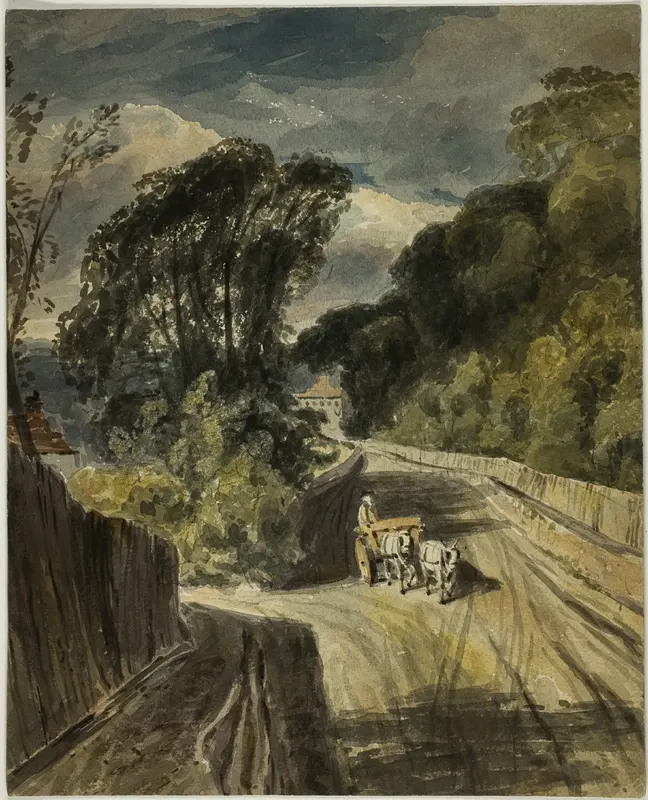 Two Horse Cart at Juncture in Road (recto); Park Landscape (verso) Wall Art by Style of Peter De Wint - High-Resolution Digital Print