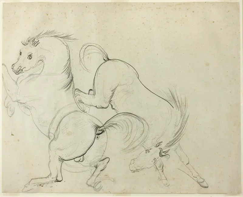 Two Horses Cavorting (recto); Man on a Kicking Horse (verso) Wall Art by Carle Vernet - High-Resolution Digital Print