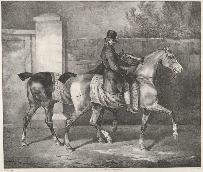 Two Horses Exercised by a Jockey Wall Art by Théodore Géricault - High-Resolution Digital Print