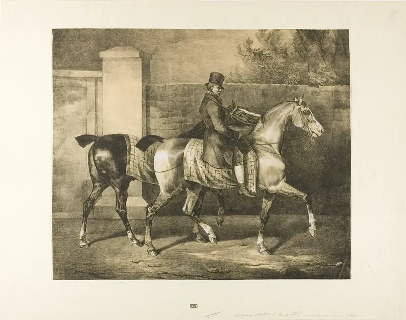 Two Horses Walked by a Jockey
