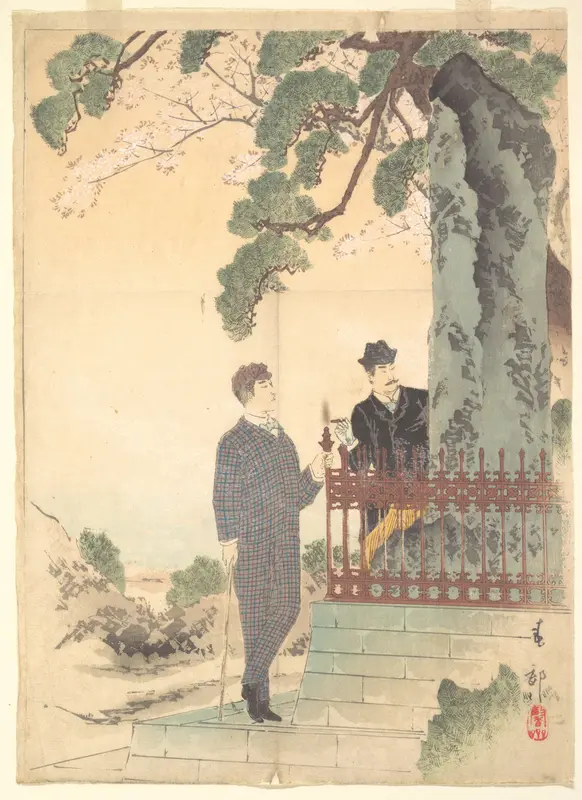 Two Japanese Men in Western Dress Wall Art by Shunko - High-Resolution Digital Print